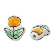 Perles en verre peintes &agrave; la main tulipe Blanc-orange-vert