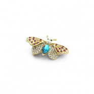 Broches papillon avec perle Dor&eacute;-bleu-rose