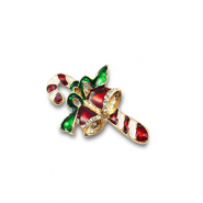 Broches sucre d'orge avec cloches de No&euml;l Dor&eacute;-rouge-vert-blanc