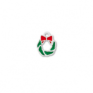 Breloques en m&eacute;tal couronne de no&euml;l Argent&eacute;-vert-rouge