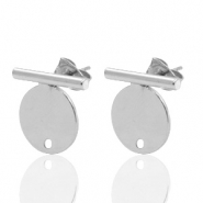 Appr&ecirc;ts en m&eacute;tal DQ puce d'oreille barre avec cercle 20x14mm Argent&eacute; antique (sans nickel)