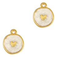 Breloques en m&eacute;tal DQ coeur Dor&eacute;-blanc nacr&eacute; (sans nickel)