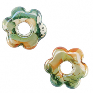 Perles en c&eacute;ramique DQ grecque fleur Vert clair-orange