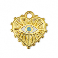 Breloques en m&eacute;tal DQ oeil porte-bonheur coeur Blanc-Bleu clair-Dor&eacute; (sans nickel)