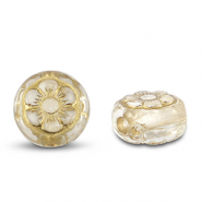 Perles acryliques rond avec fleur Transparent-dor&eacute;