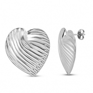 Boucles d'oreilles / puces d&rsquo;oreilles en acier Inox coeur Argent&eacute;