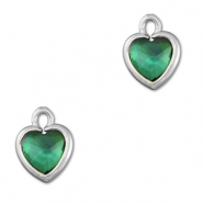 Pendentifs en verre Crystal glass coeur Vert &eacute;meraude-argent&eacute;