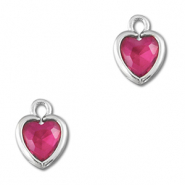 Pendentifs en verre Crystal glass coeur Rose fonc&eacute;-argent&eacute;