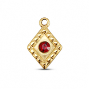 BY31&reg; Breloques en acier Inox losange Dor&eacute;-rouge rubis