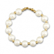 Pendentifs accroche-regard collier de perles Blanc-dor&eacute;