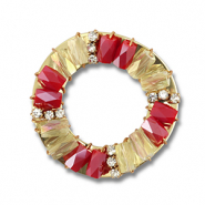Boucles pendentifs facett&eacute;es rond Rouge-transparent AB-dor&eacute;