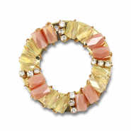 Boucles pendentifs facett&eacute;es rond P&ecirc;che rose AB-transparent AB-dor&eacute;