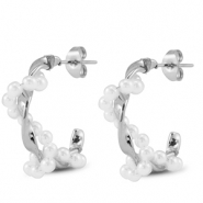 Boucles d'oreilles / puces en acier Inox avec imitations perles Argent&eacute;