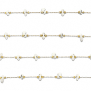 Appr&ecirc;ts en acier inox cha&icirc;ne maille jaseron Howlite irr&eacute;gulier Dor&eacute;-blanc