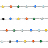Appr&ecirc;ts en acier inox cha&icirc;ne maille jaseron Agate rond Argent&eacute;-multicolore