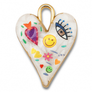 Breloques en m&eacute;tal avec &eacute;maill&eacute;e coeur Blanc-multicolore-dor&eacute;