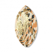 Pendentifs en polym&egrave;re  feuille Marron-rose-blanc-dor&eacute;
