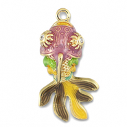 Breloques en m&eacute;tal poisson Dor&eacute;-multicolore