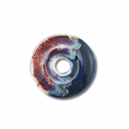 Perles en c&eacute;ramique disque Bleu fonc&eacute;-port rouge-vert oc&eacute;an
