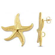 Appr&ecirc;ts en acier Inox boucles d'oreilles / puces d&rsquo;oreilles &eacute;toile de mer avec anneau Dor&eacute;