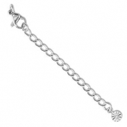 Appr&ecirc;ts en acier inox cha&icirc;nette d'extension m&eacute;daillon fleur avec fermoir mousqueton Argent&eacute;