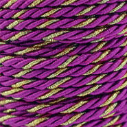 Cordon tendance torsad&eacute; 3mm Violet magenta-dor&eacute;
