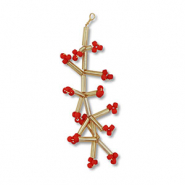 Pendentifs en perles de verre fleur Dor&eacute;-rouge