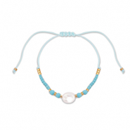 Cha&icirc;nes de cheville tendance perles mixtes Bleu clair-blanc-dor&eacute;