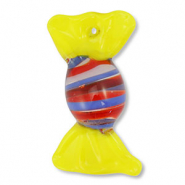 Breloques en verre peintes &agrave; la main bonbon Jaune-bleu-rouge-transparent
