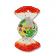 Breloques en verre peintes &agrave; la main bonbon Rouge-transparent-jaune-bleu