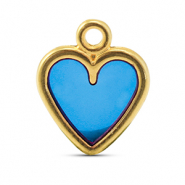 Breloques en m&eacute;tal DQ c&oelig;ur Bleu-Dor&eacute; (sans nickel)