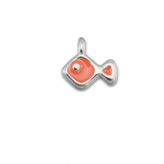 Breloques en m&eacute;tal DQ poisson Rouge corail-Argent&eacute; antique (sans nickel)
