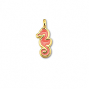 Breloques en m&eacute;tal DQ hippocampe Rouge corail-Dor&eacute; (sans nickel)