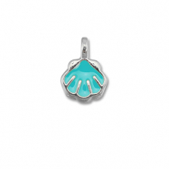 Breloques en m&eacute;tal DQ coquille Bleu turquoise-Argent&eacute; antique (sans nickel)