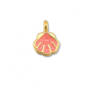 Breloques en m&eacute;tal DQ coquille Rouge corail-Dor&eacute; (sans nickel)