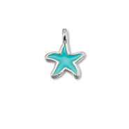 Breloques en m&eacute;tal DQ &eacute;toile de mer Bleu turquoise-Argent&eacute; antique (sans nickel)