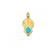 Breloques en m&eacute;tal DQ rhombe Bleu turquoise-Dor&eacute; (sans nickel)