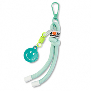 Porte-cl&eacute;s smiley avec cordon Menthe-jaune n&eacute;on-blanc
