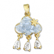 Breloques en laiton Eco-brass&reg; zirconium nuage Dor&eacute;-gris clair