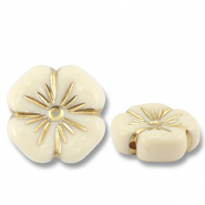 Perles acryliques fleur Blanc cass&eacute;-dor&eacute;