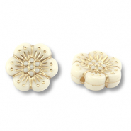 Perles acryliques fleur Blanc cass&eacute;-dor&eacute;