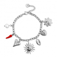Bracelets en acier Inox avec breloque &eacute;t&eacute; Argent&eacute;-rouge-blanc