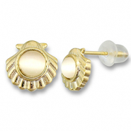 M&eacute;tal TQ laiton boucles d'oreilles / puces d&rsquo;oreilles coquillage avec perle Dor&eacute;-gris clair