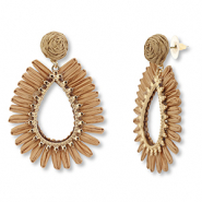 Boucles d'oreilles en raphia accroche-regard goutte Marron-marron clair-dor&eacute;