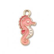 Breloques en m&eacute;tal &eacute;maill&eacute;e hippocampe Dor&eacute;-rose p&ecirc;che