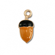 Breloques en m&eacute;tal &eacute;maill&eacute;e gland Dor&eacute;-marron-noir