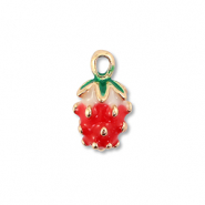 Breloques en m&eacute;tal &eacute;maill&eacute;e fraise Dor&eacute;-rouge-vert