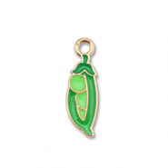 Breloques en m&eacute;tal &eacute;maill&eacute;e haricot Dor&eacute;-vert
