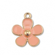 Breloques en m&eacute;tal &eacute;maill&eacute;e fleur Dor&eacute;-rose p&ecirc;che