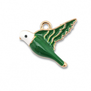 Breloques en m&eacute;tal &eacute;maill&eacute;e oiseau Dor&eacute;-vert fonc&eacute;-blanc